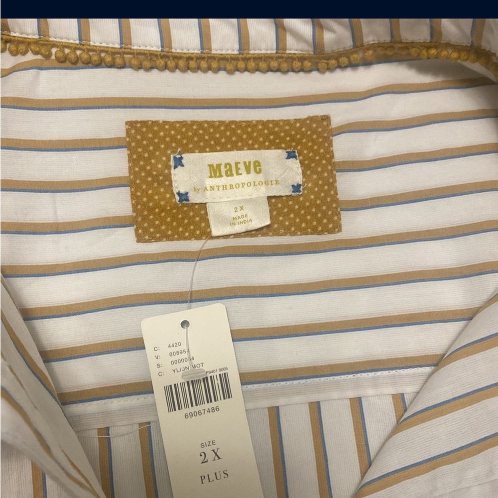 Anthropologie Maeve Men’s Button-Down Shirt in White, Tan and Blue